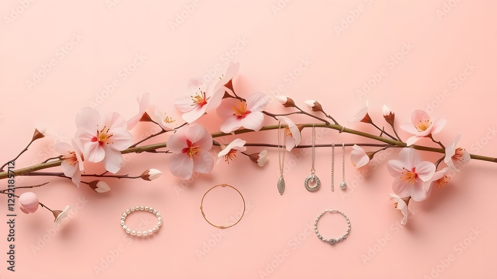 Fototapeta premium Spring Blossoms Elegant Minimalist Jewelry Display with Soft Gradient Background