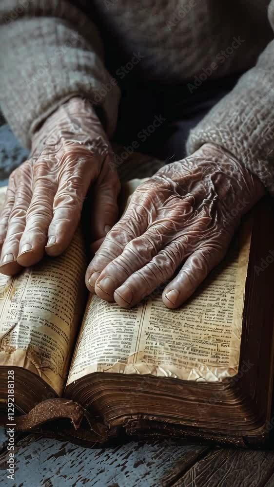 wrinkled The hands of an elderly man are folded on a book wrinkled The hands of an elderly man are folded on a book