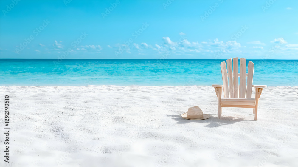 Beach chair, hat, ocean view, summer relaxation Beach chair, hat, ocean view, summer relaxation