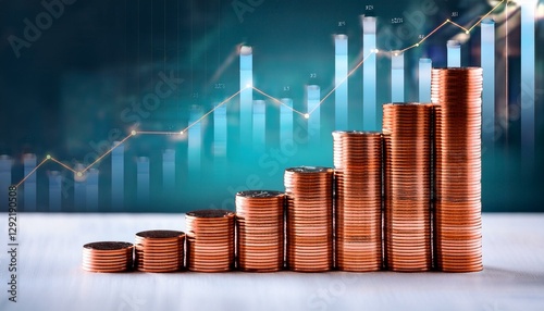 metallic cuprum cylinders rise against economic graph shining bars reflect the stock market s fluctuations financial growth depicted by ascending copper rods panorama with copy space