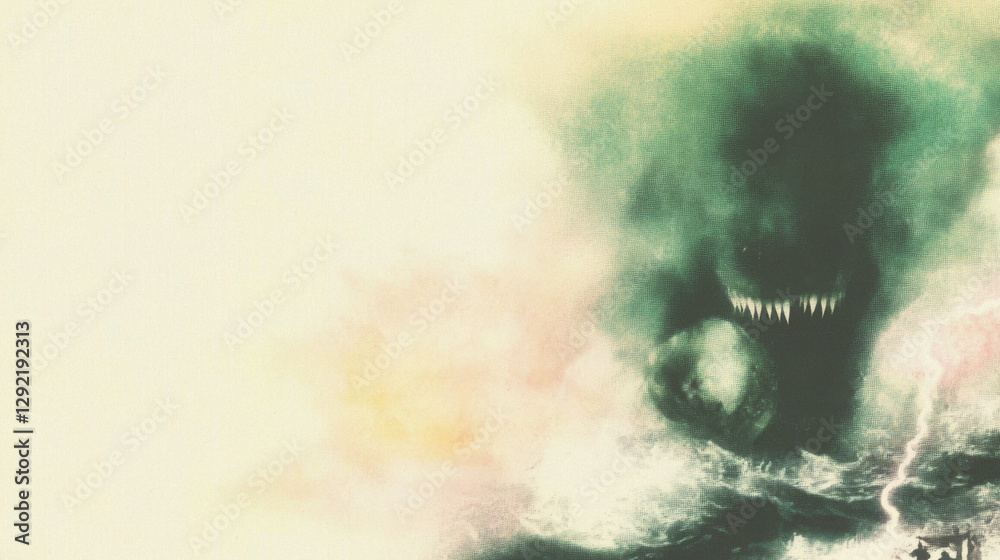 Obraz premium Mysterious phantom apparition with teeth emerging from fog in surreal abstract art