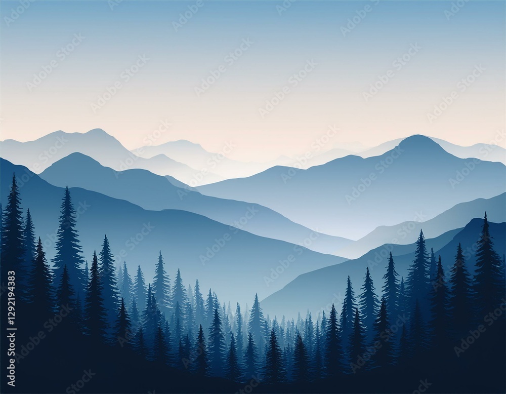 Obraz premium beautiful mountain landscape at sunrise stunning foggy landscape of mountains and forest silhouettes wonderful landscape for printing illustration
