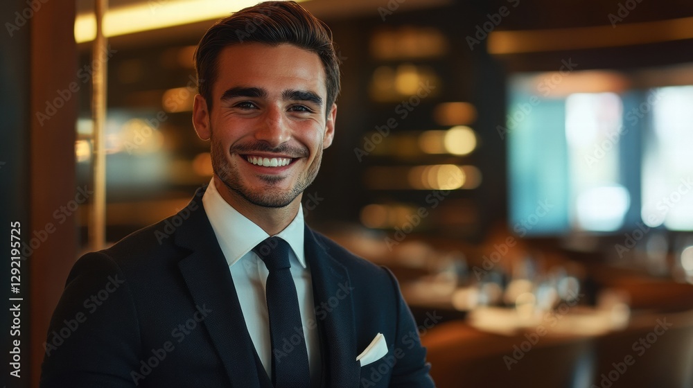 Professional Smiling Confidently at Corporate Event Professional Smiling Confidently at Corporate Event
