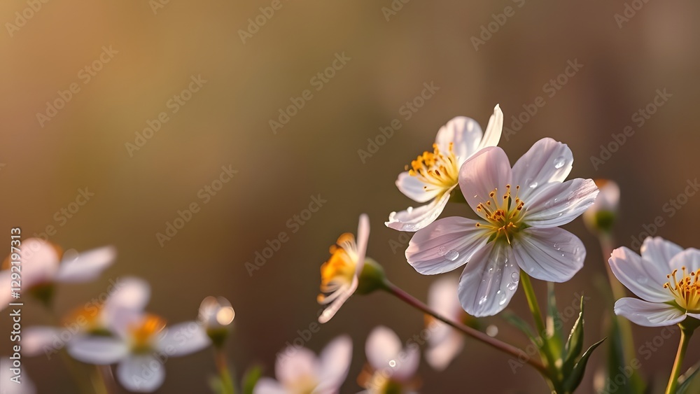 Obraz premium Freshness Unveiled Dew-Kissed Blooms in a Muted Spring Morning Studio Scene