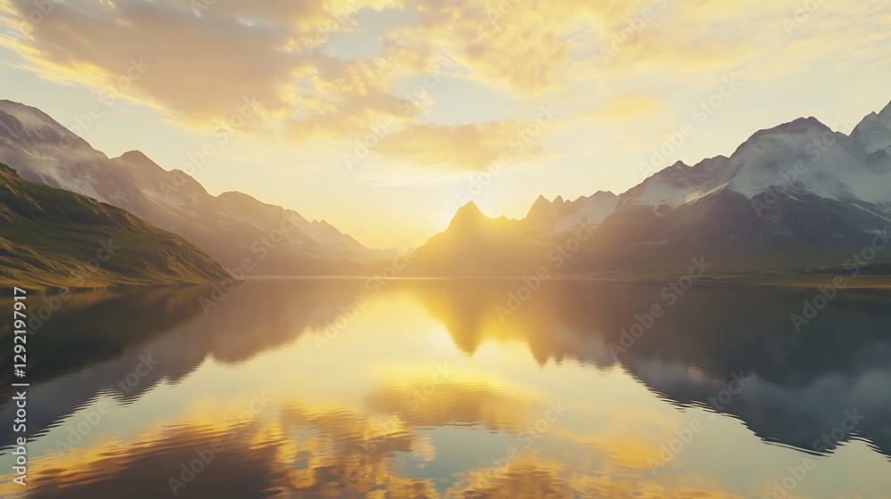 Fototapeta premium Golden sunset over serene river with vibrant marshland and hills high resolution picture