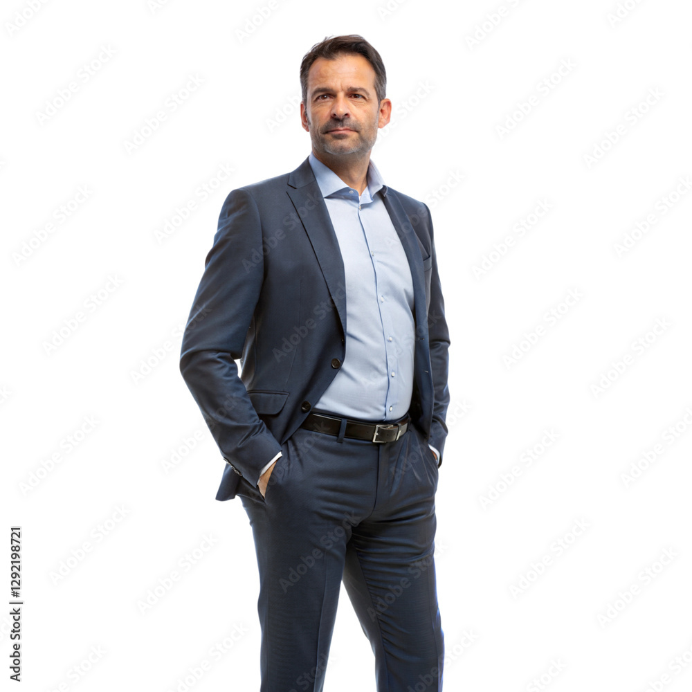 Confident corporate manager standing in business attire office space professional portrait, isolated on white or transparent background