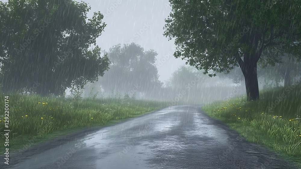 Obraz premium Misty hills and forests in green valley high resolution picture