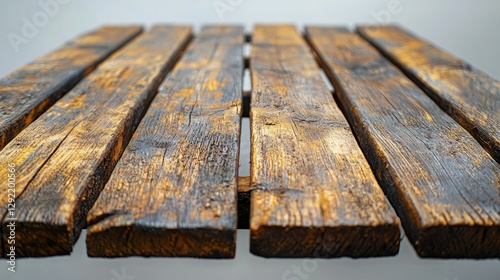 Close-up weathered wooden planks, tabletop, light background photo