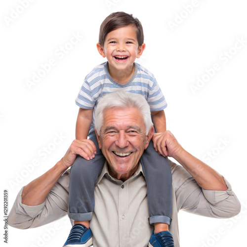 Grandfather playing with young child at home family bonding moment joyful atmosphere, isolated on white or transparent background