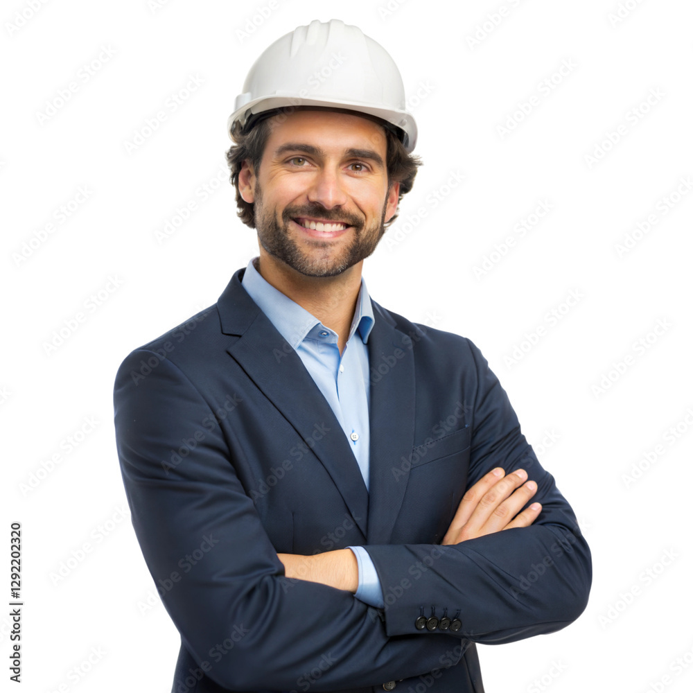 Construction professional smiling confidently studio background portrait photography, isolated on white or transparent background Construction professional smiling confidently studio background portrait photography, isolated on white or transparent background