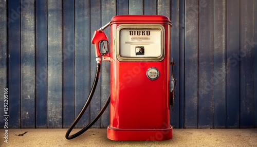 red vintage fuel dispenser with nozzle attached
