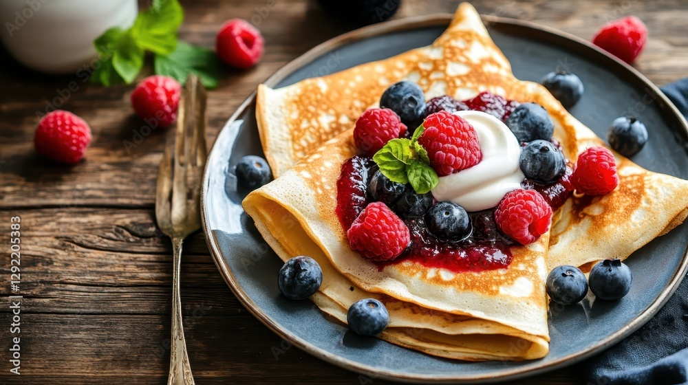 Homemade crepes with berries Homemade crepes with berries