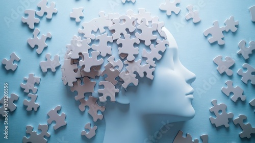 White Human Head with Puzzle Pieces Falling Off