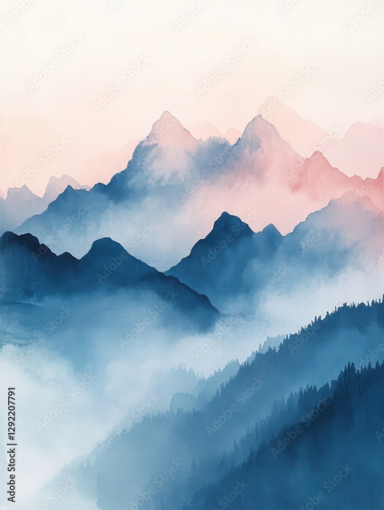 Fototapeta premium Soft Misty Mountains Nursery Artwork in Pastel