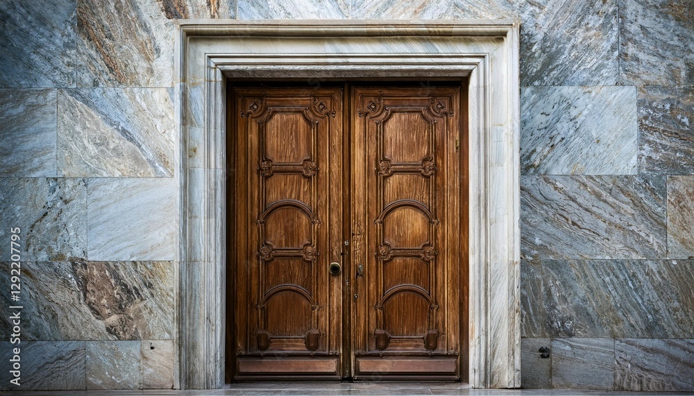aged wooden door surrounded by marble frame aged wooden door surrounded by marble frame
