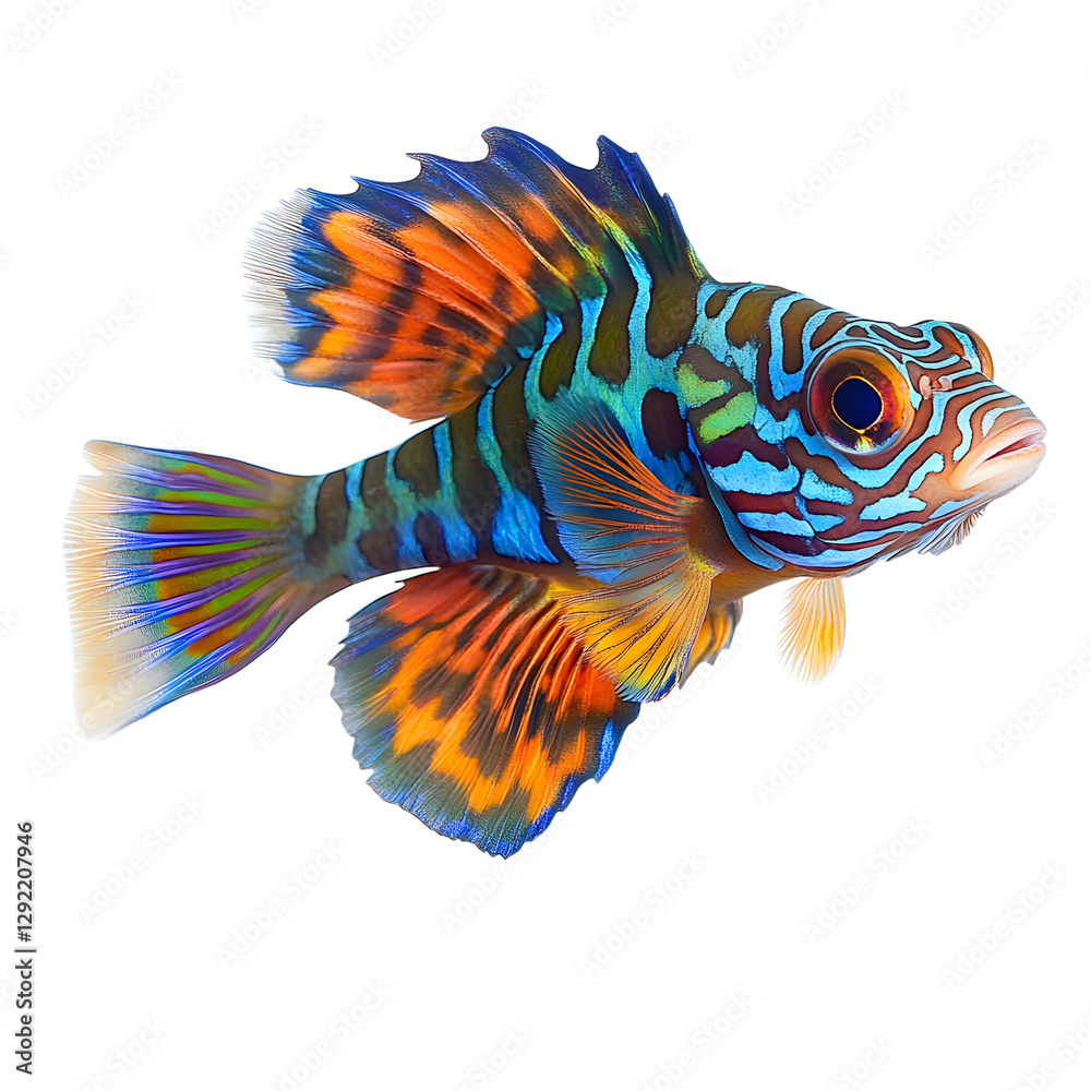 Fototapeta premium mandarin dragonet fish , isolated on transparent background cutout , generative ai