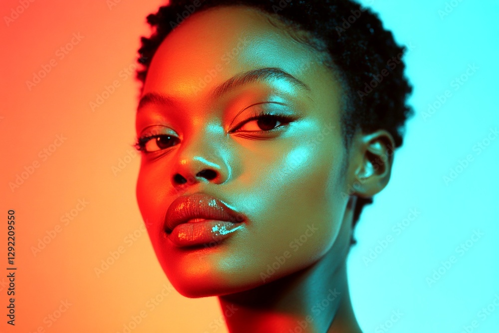 custom made wallpaper toronto digitalShort trim - highlighted hair. Gorgeous calm black girl - for ads, advertisement and web marketing use. Commercial marketing layout idea. Bold black woman. Advertising african american beauty.