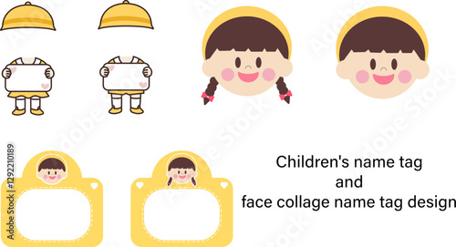 Children's name tag and face collage name tag design