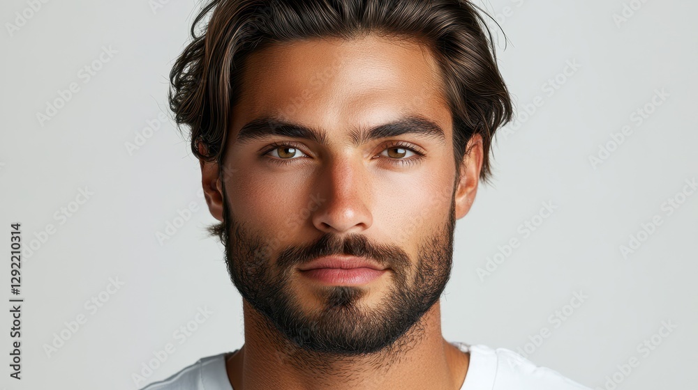 Obraz premium Portrait of a young hispanic male with beard and brown hair
