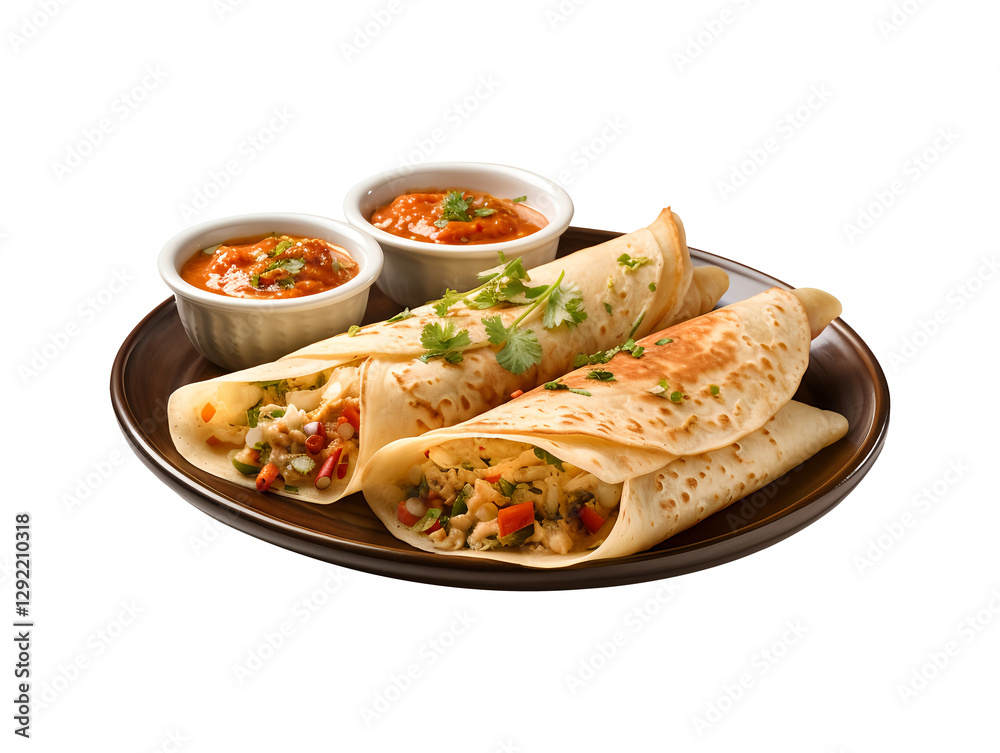 Masala dosa on a plate isolated on transparent background Masala dosa on a plate isolated on transparent background