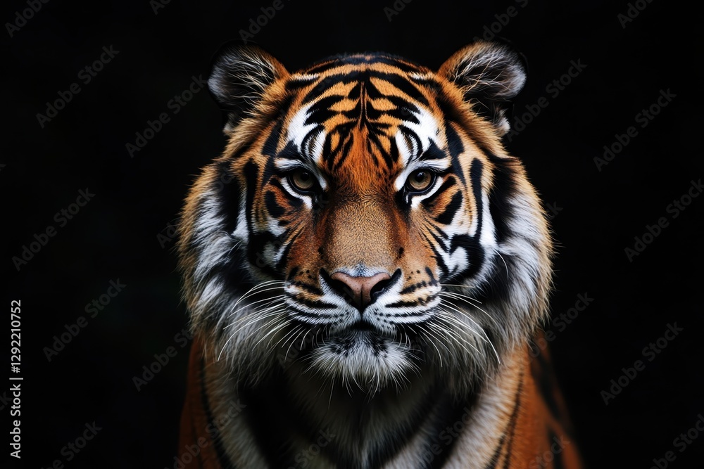 Fototapeta premium Sumatran tiger staring on dark background
