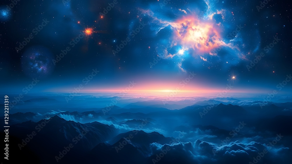 Obraz premium Radiant Cosmos Abstract Galactic Art Painting in Deep Indigo and Sapphire Tones