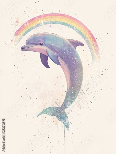 Wallpaper Mural Leaping Dolphin Nursery Artwork with a Rainbow Arc in Pastel Torontodigital.ca