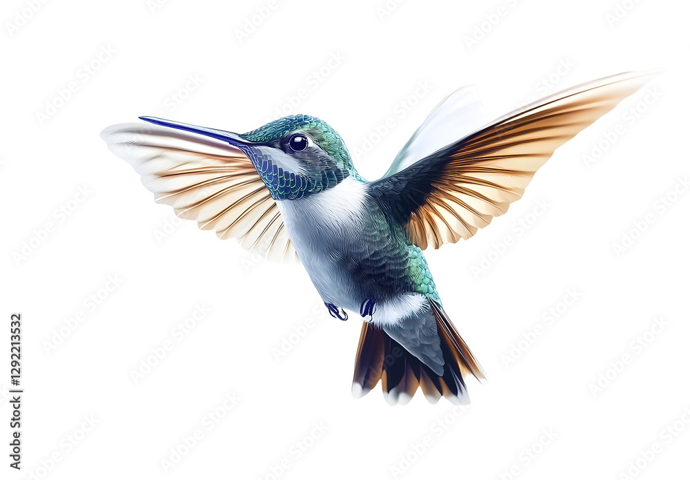 Obraz premium Beautiful Hummingbird in Flight on white background . AI generated Illustration.