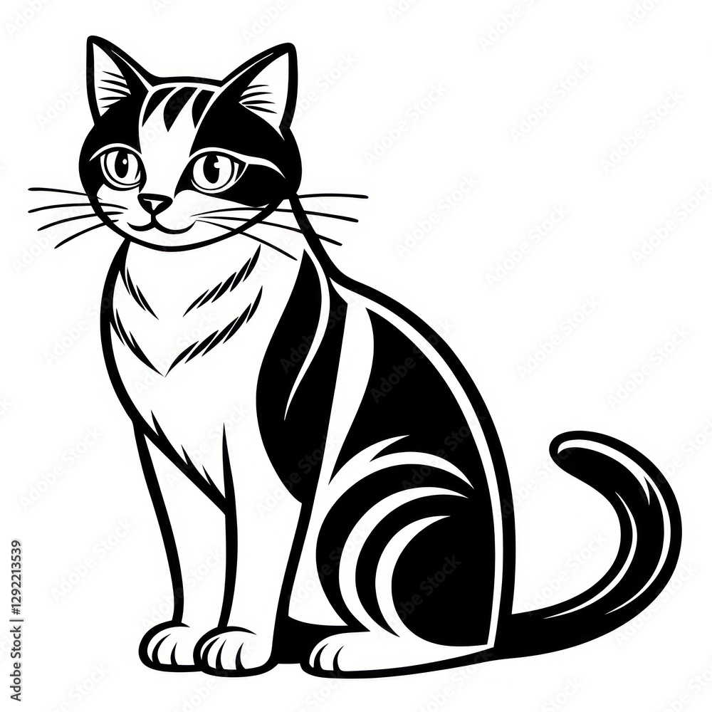Fototapeta premium an elegant black and white cat with captivating eyes, sitting upright in a poised position. The cat's markings add a touch of sophistication and charm