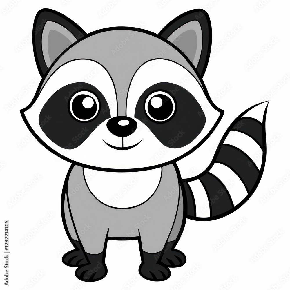 Obraz premium a cute cartoon raccoon with big eyes, smiling happily and wagging its tail