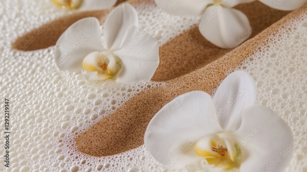 Luxurious Spa Setting with Foam and Orchid Flowers Luxurious Spa Setting with Foam and Orchid Flowers