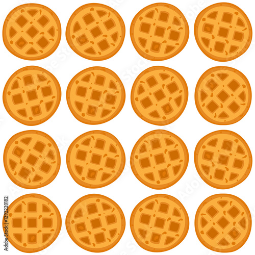 Food vector illustration. Bakery. Crispy waffles, handmade bread. Cooking. Sweet products. Sweet products. Food menu. Blank isolated on white background. For posters, signs, cards, and advertisements