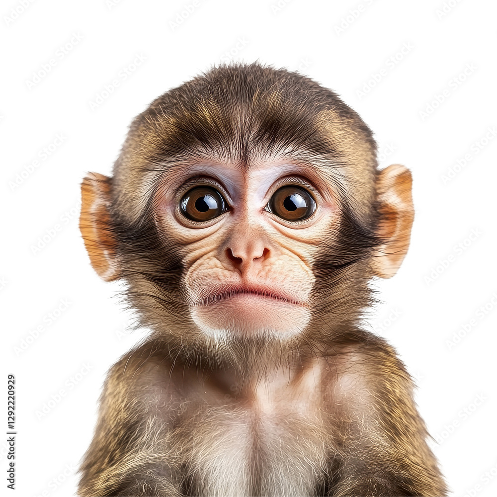 Cute monkey with expressive eyes poses isolated on Transparent background, Cute Monkey animal isolated on PNG background Cute monkey with expressive eyes poses isolated on Transparent background, Cute Monkey animal isolated on PNG background