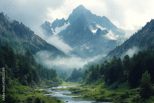 Misty Mountain Majesty, A Verdant Valley Serenity