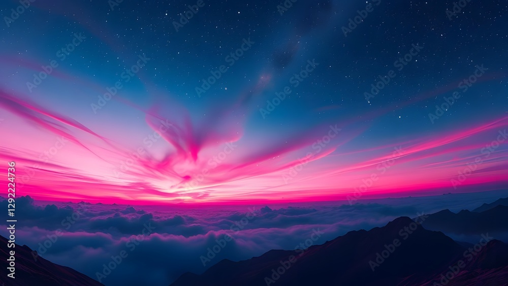 Fototapeta premium Enchanting Twilight Sky Vintage Sci-Fi Cosmos in Magenta Electric Blue