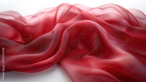 Draped crimson sheer fabric on white background