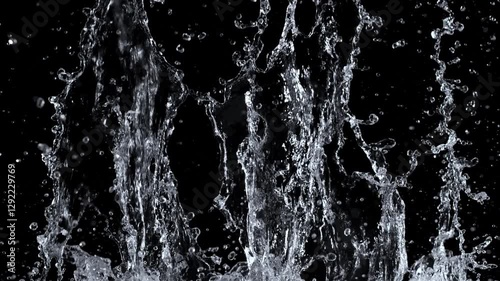 Slow motion of splashing water on black background , filmed on high speed cinematic camera at 1000 FPS