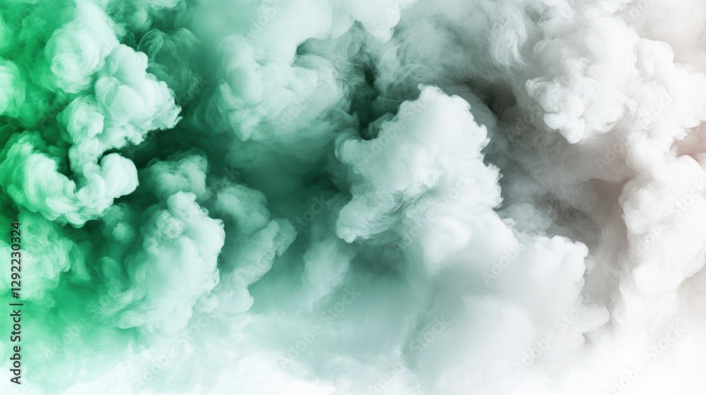 Fototapeta premium A captivating blend of green and white smoke swirls elegantly, creating an ethereal atmosphere, This image can be utilized for artistic projects, backgrounds