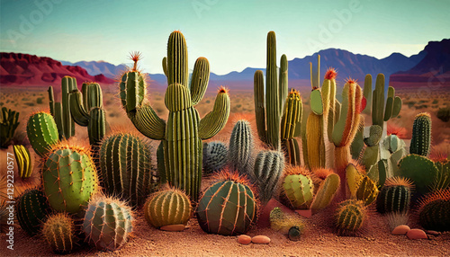 cactus in the desert painting, desert wall art vector design