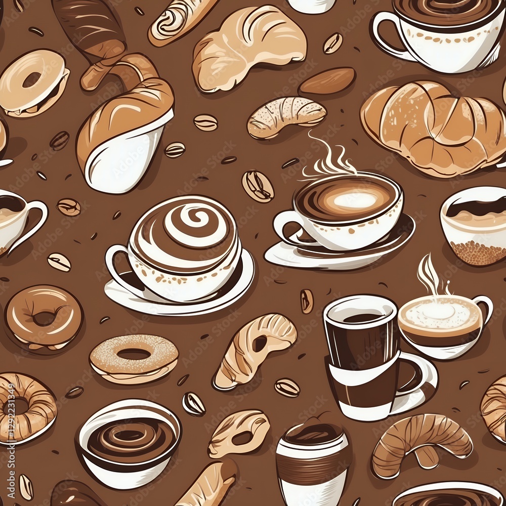 Obraz premium Seamless Coffee & Bakery Pattern