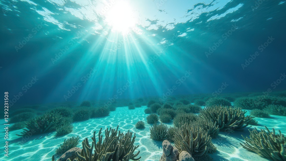 Naklejka premium Split view of a coral reef suffering from bleaching due to climate change 
