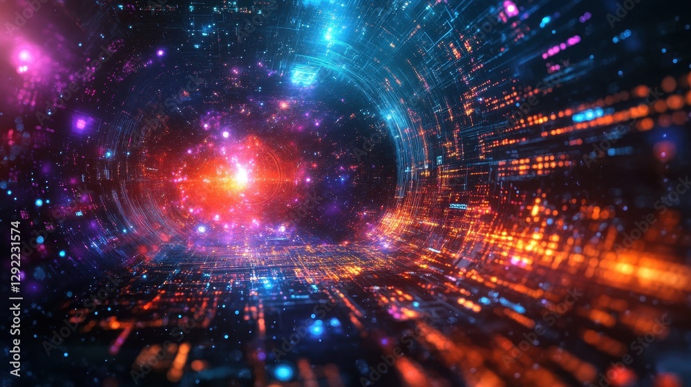 Fototapeta premium Vibrant cosmic vortex with dynamic lights and neon galaxy swirls