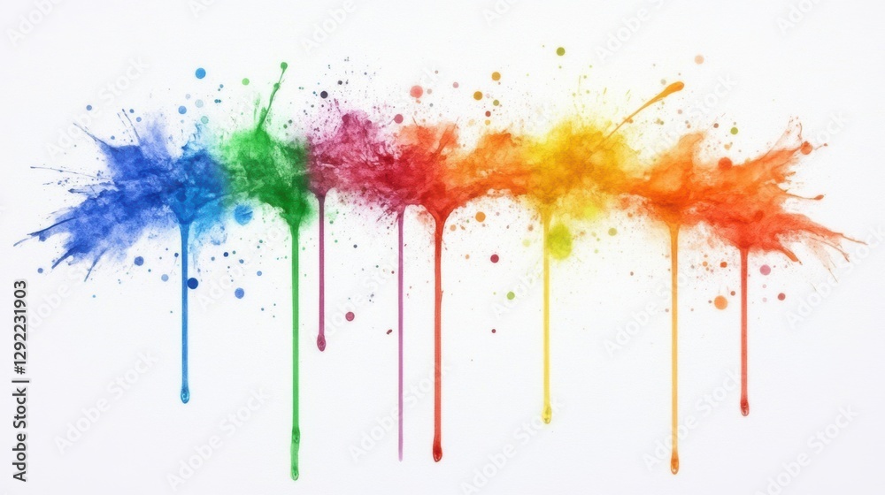 Fototapeta premium Vibrant splashes of color blend harmoniously against a white background, creating an eye-catching abstract design, Ideal for use in creative projects, marketing materials, or artistic presentations,