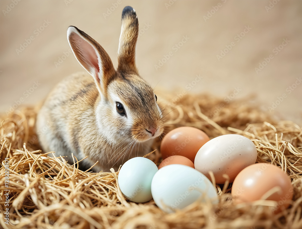 Happy easter, traditional background, decorated eggs, bunny, culture and religion, seasonal template