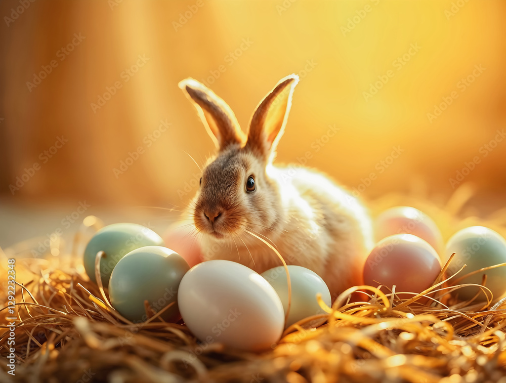 Happy easter, traditional background, decorated eggs, bunny, culture and religion, seasonal template