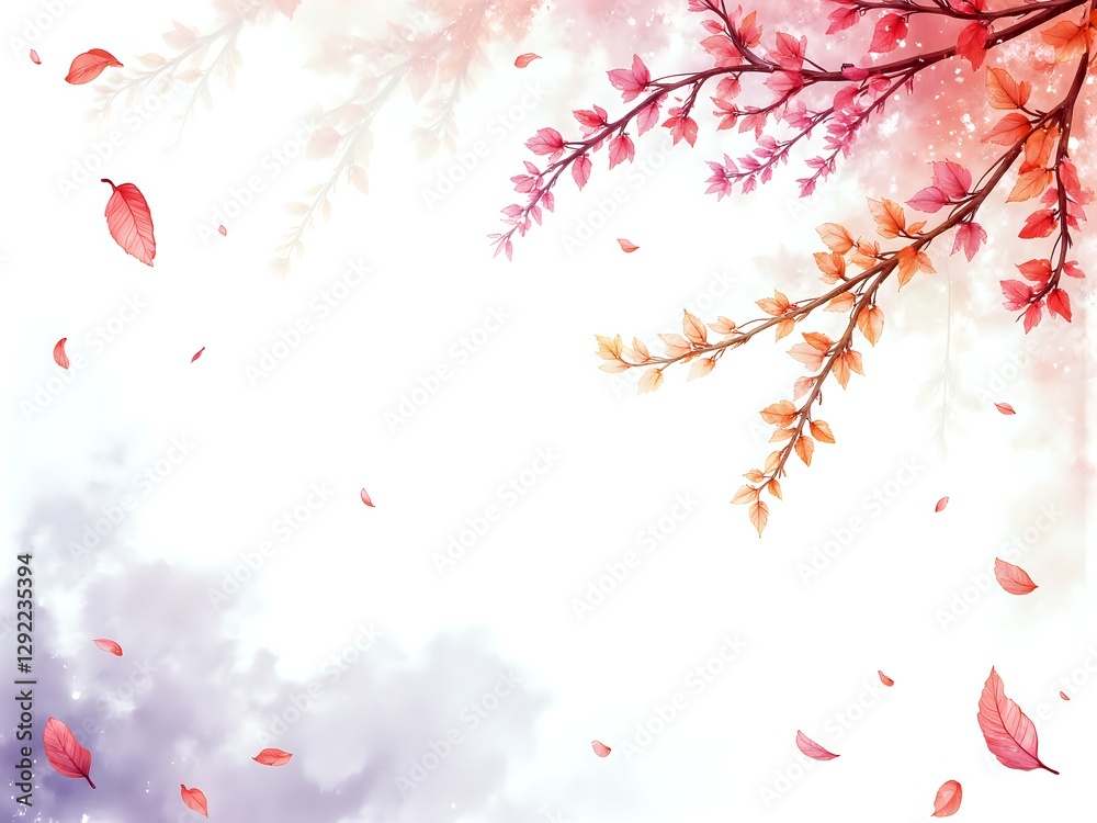 A soft autumn embrace with delicate falling leaves A soft autumn embrace with delicate falling leaves