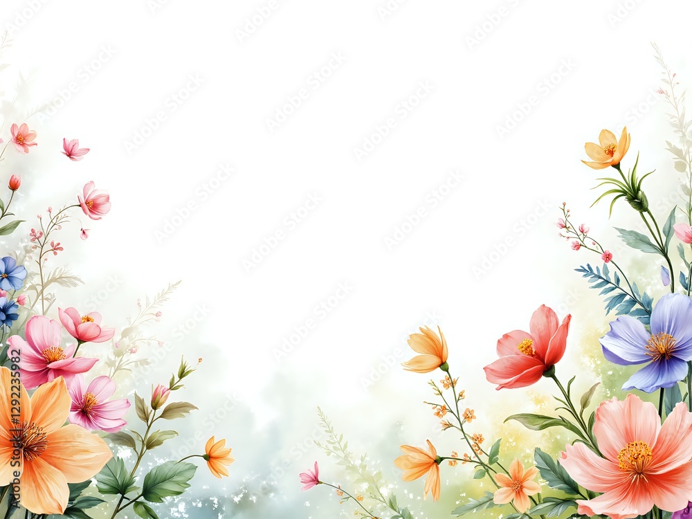 Fototapeta premium Vibrant floral border with soft background