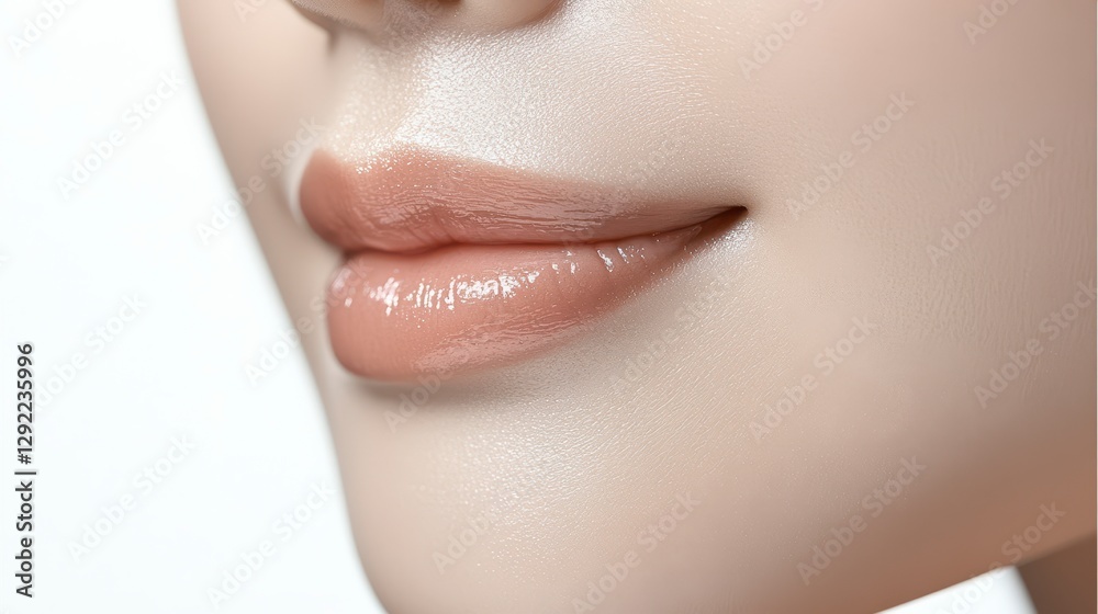 Obraz premium Close Up of Woman's Face with Glittery Makeup and Soft Lighting