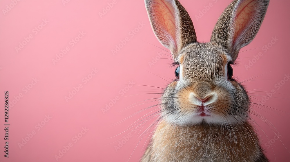 Fototapeta premium Photo of a little bunny, on a soft pink background Easter theme
