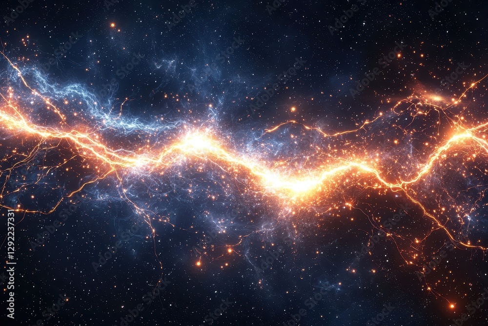 Obraz premium Cosmic energy flows through vast galaxies in a stunning display of interstellar beauty